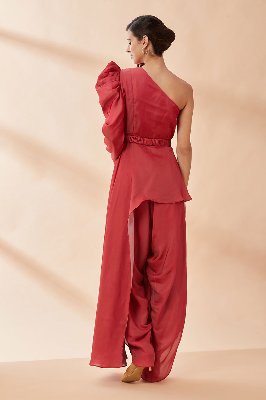 Red Asymmetric Co-Ord Set With Belt