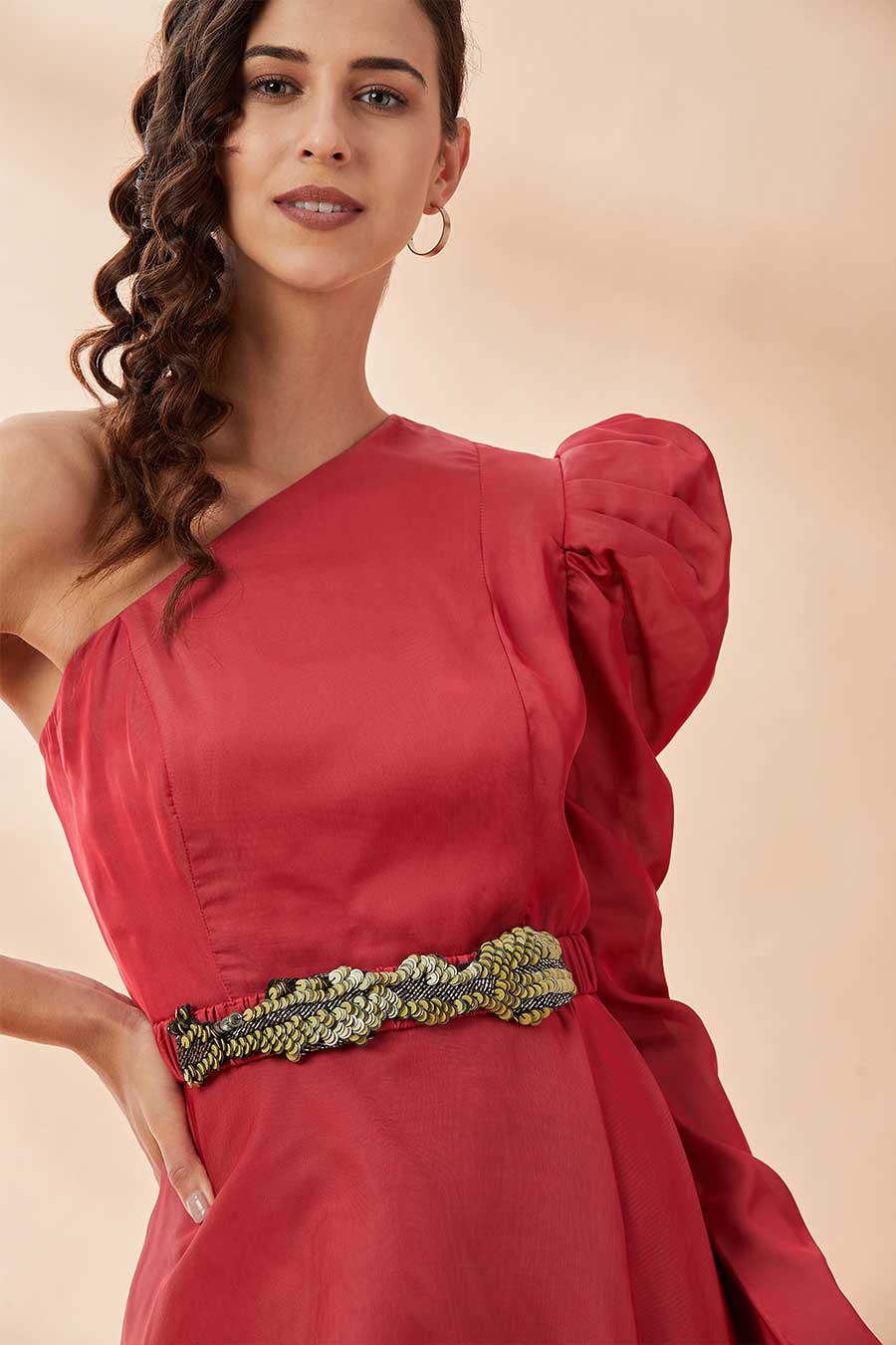 Red Asymmetric Co-Ord Set With Belt