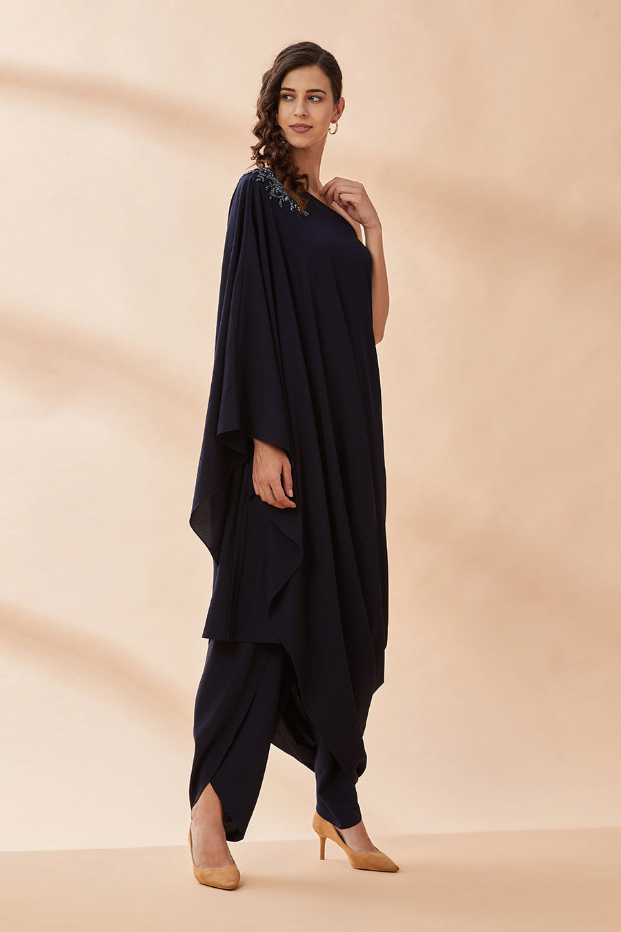 Navy Crystal One-Shoulder Co-Ord Set