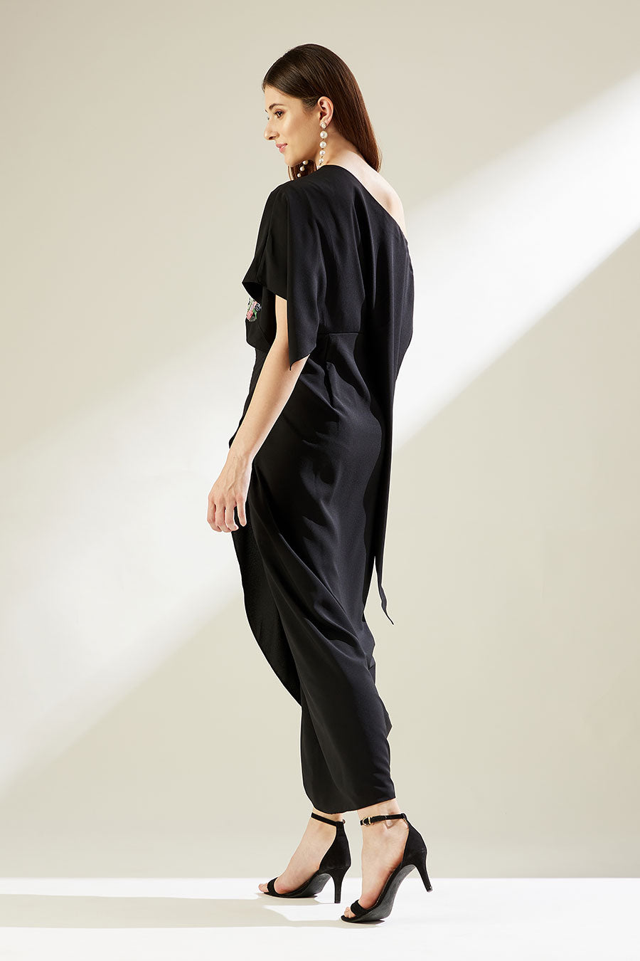 Star Cluster Black One-Shoulder Drape Dress