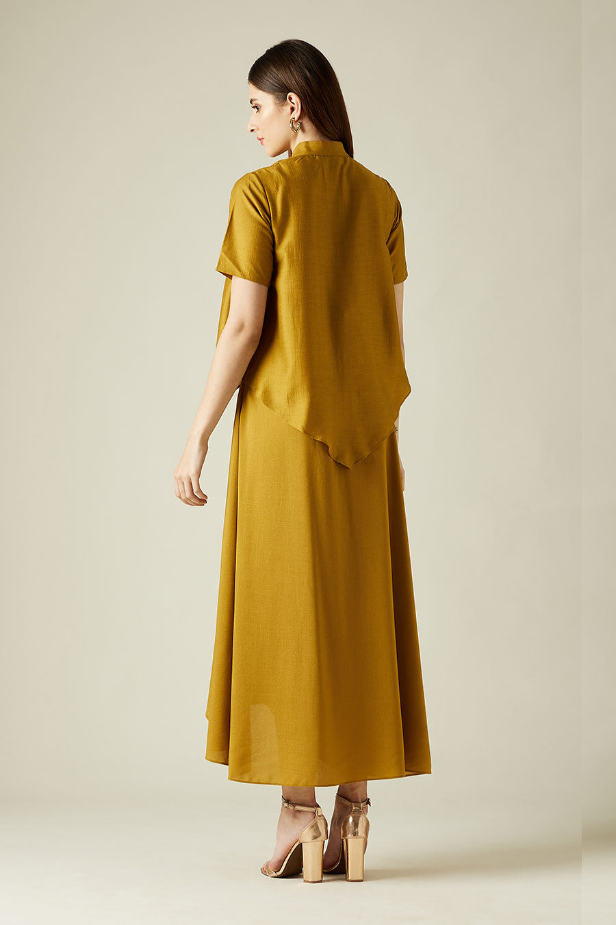 Mustard Cotton Silk Lounge Drape Dress