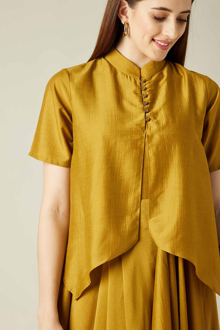 Mustard Cotton Silk Lounge Drape Dress