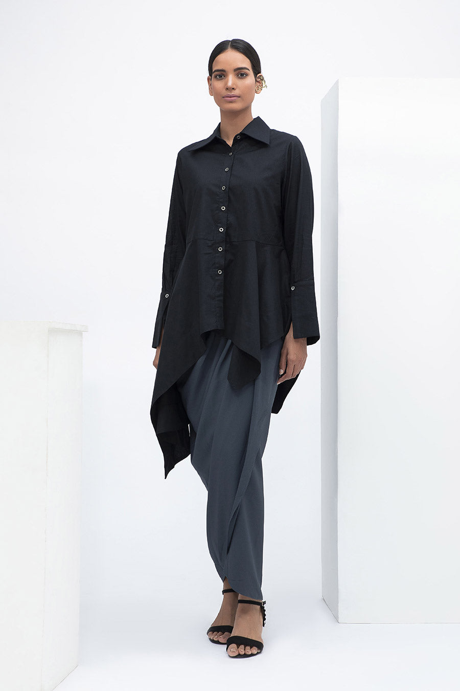 Black Flared Lounge Shirt