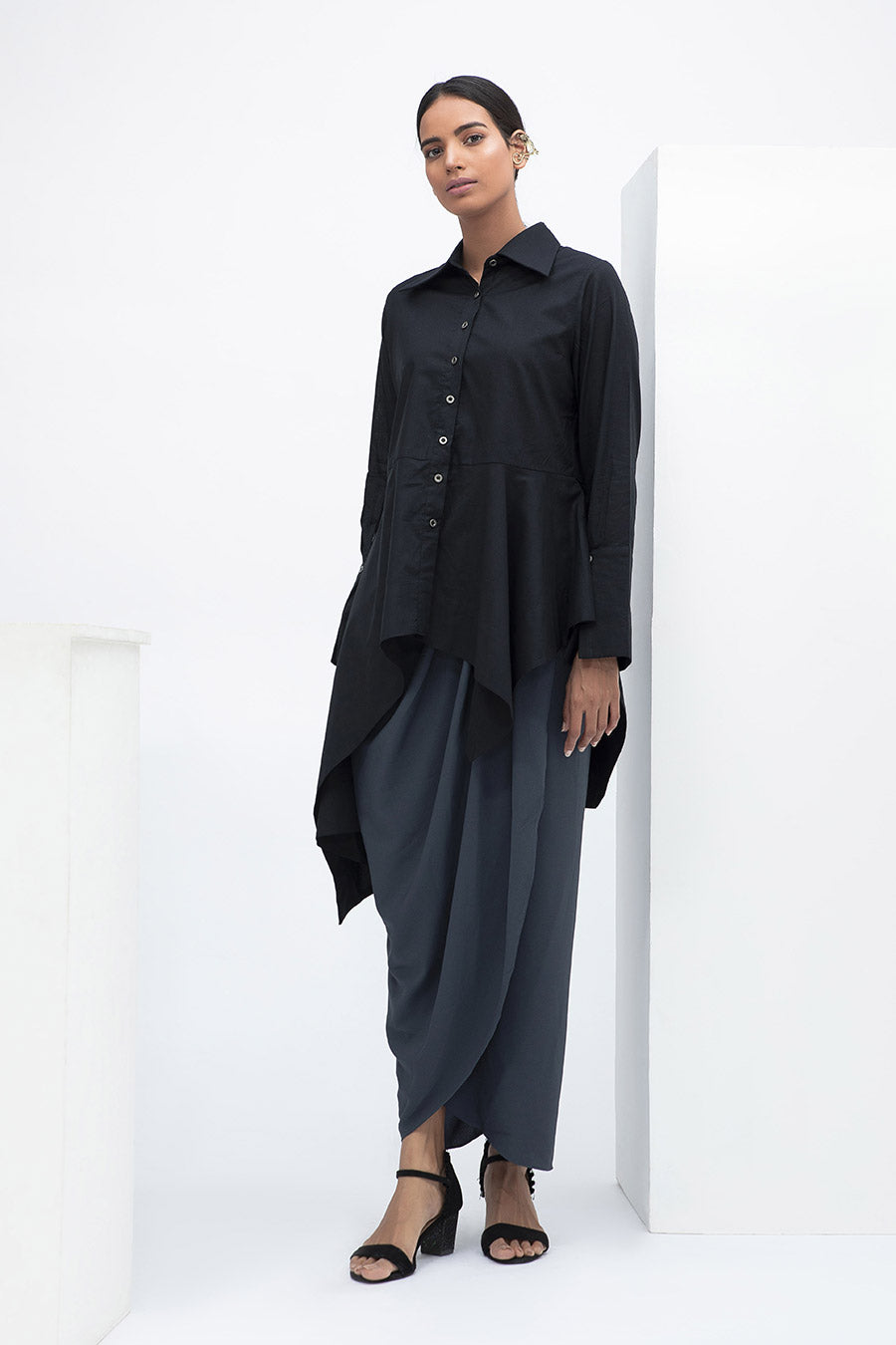Black Flared Lounge Shirt