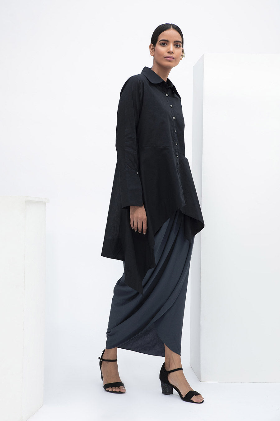 Black Flared Lounge Shirt