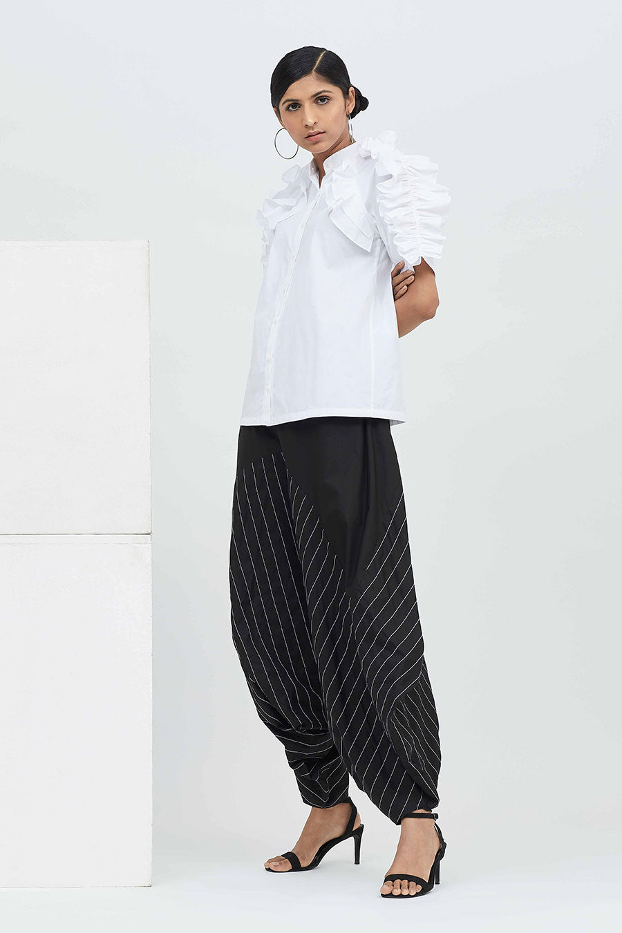 White Cotton Ruffle Shirt