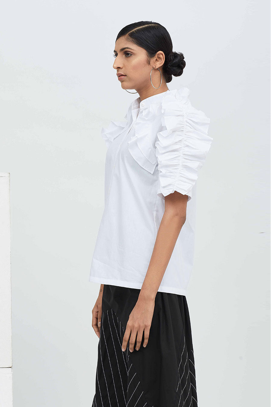 White Cotton Ruffle Shirt