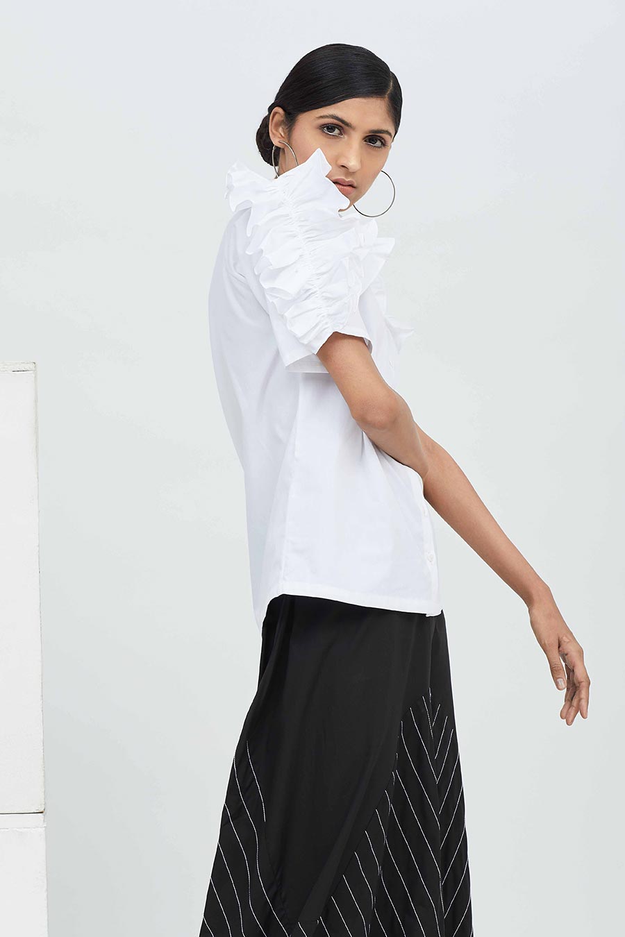 White Cotton Ruffle Shirt