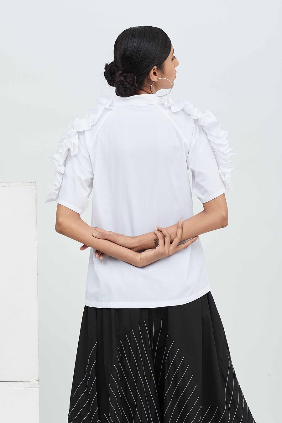 White Cotton Ruffle Shirt