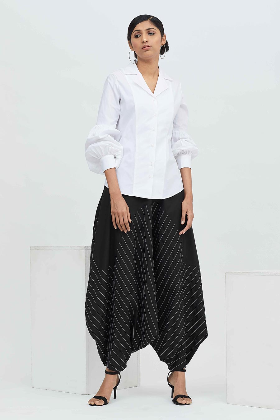 White Cotton Puff Sleeve Shirt