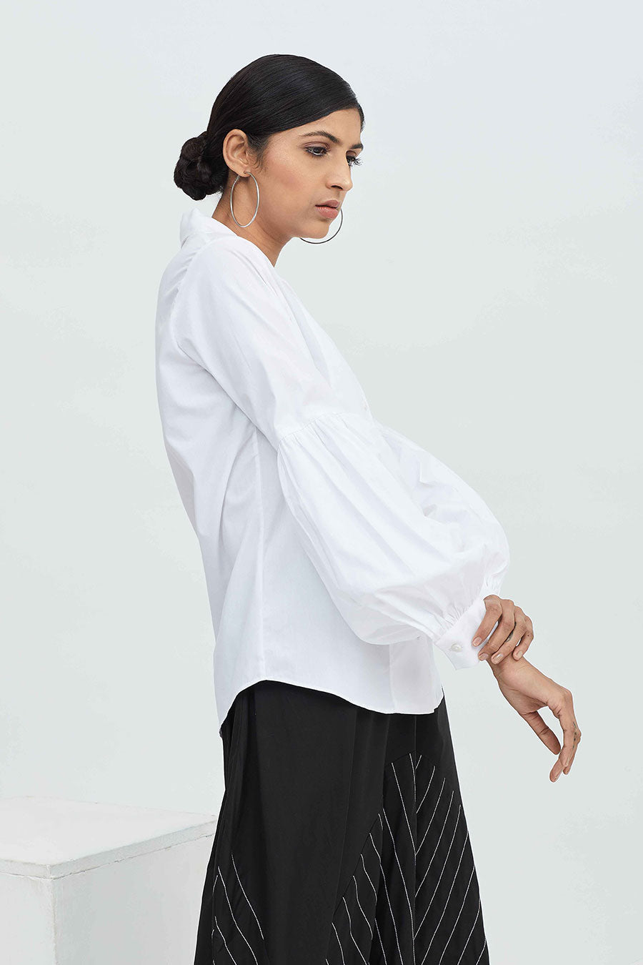 White Cotton Puff Sleeve Shirt