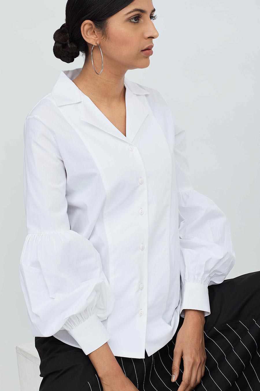 White Cotton Puff Sleeve Shirt