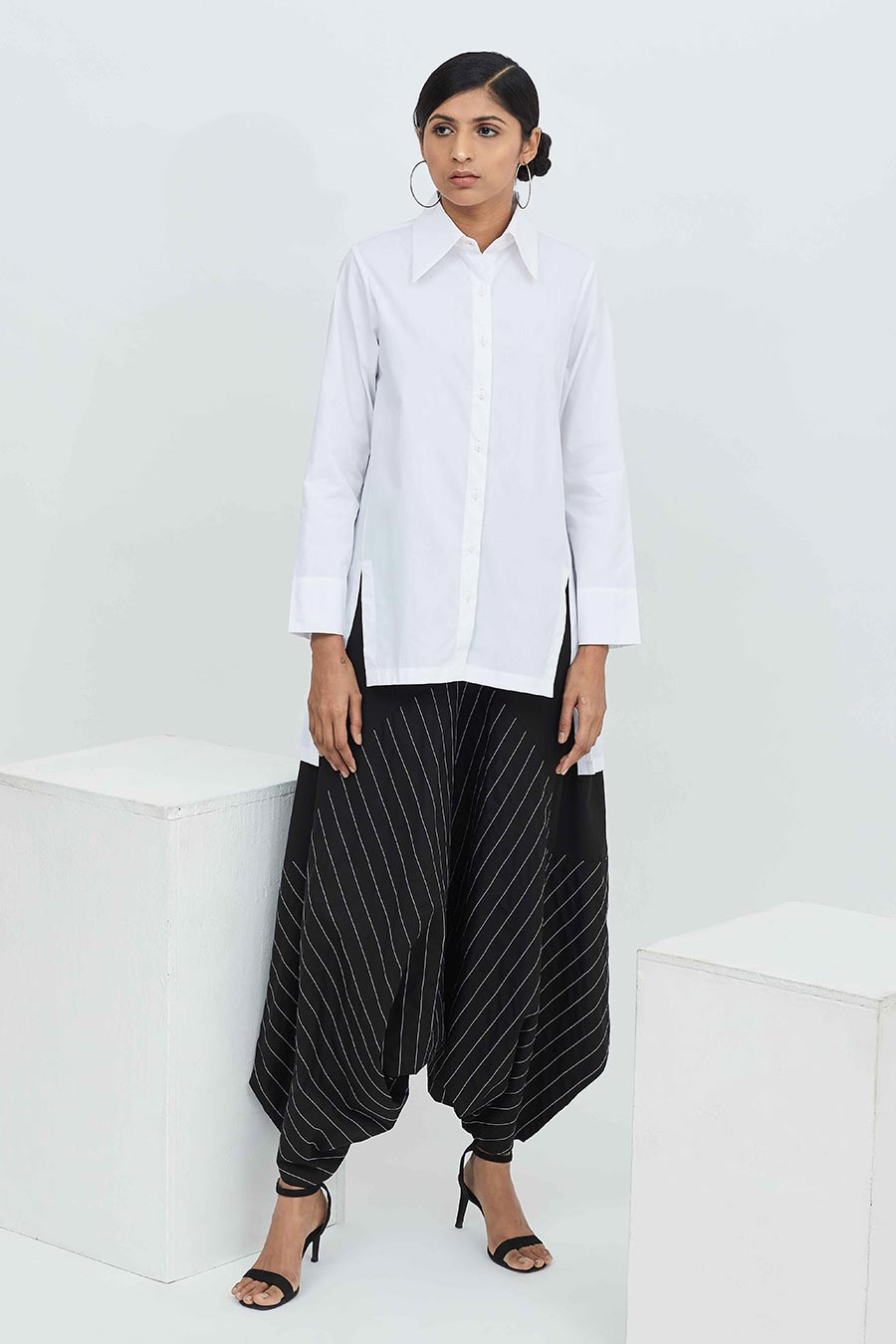 White Cotton High Slit Shirt