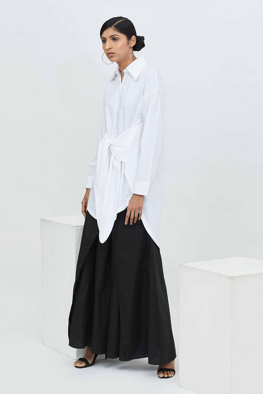 White High-Low Knot Shirt Tunic