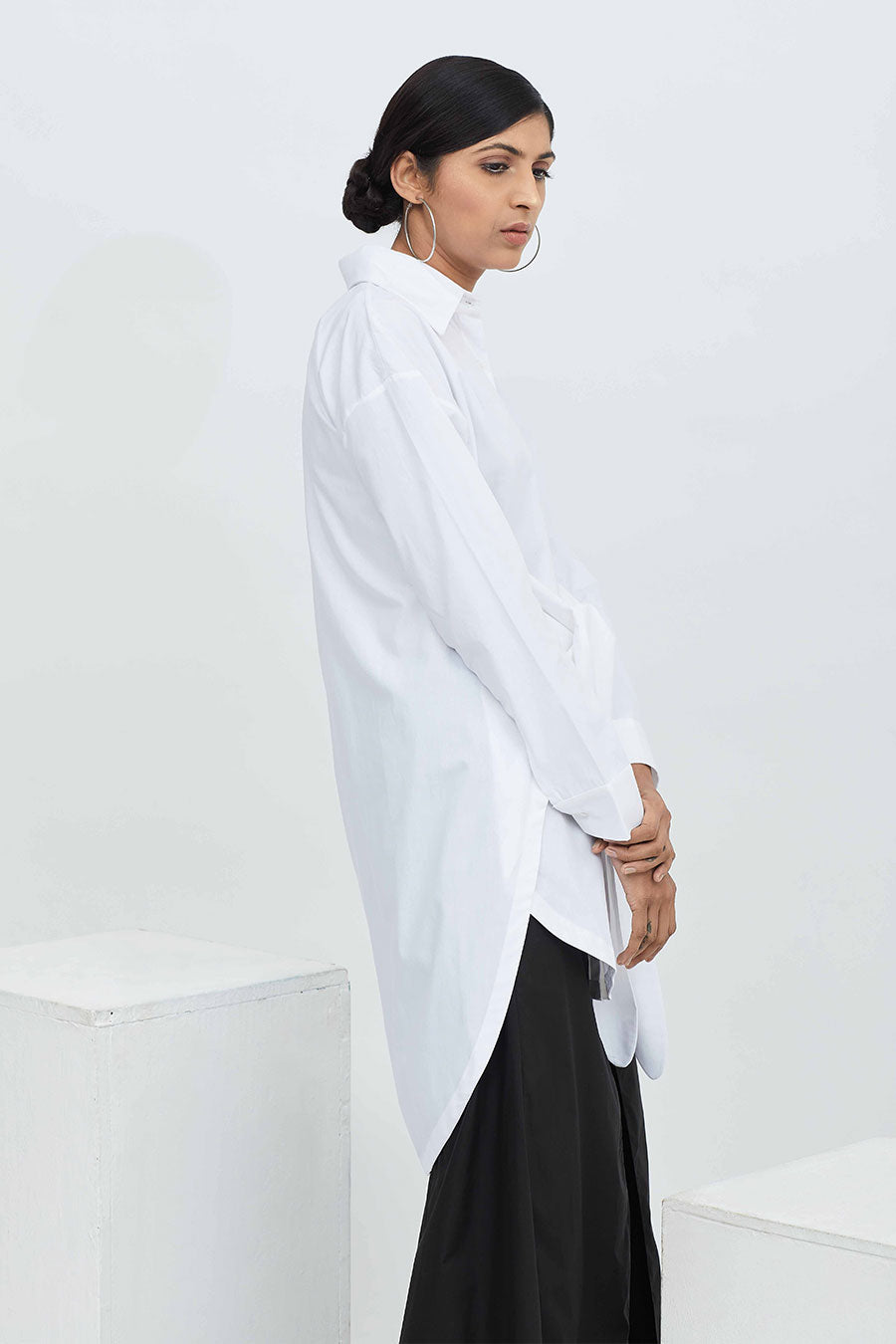 White High-Low Knot Shirt Tunic