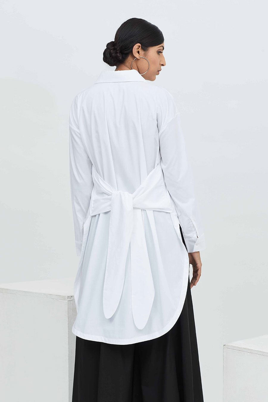 White High-Low Knot Shirt Tunic