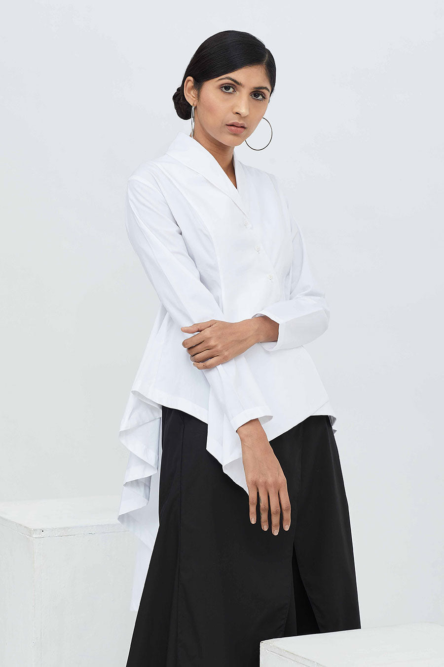 White High-Low Trumphet Shirt