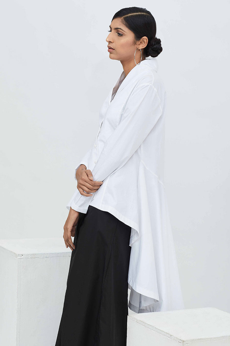 White High-Low Trumphet Shirt