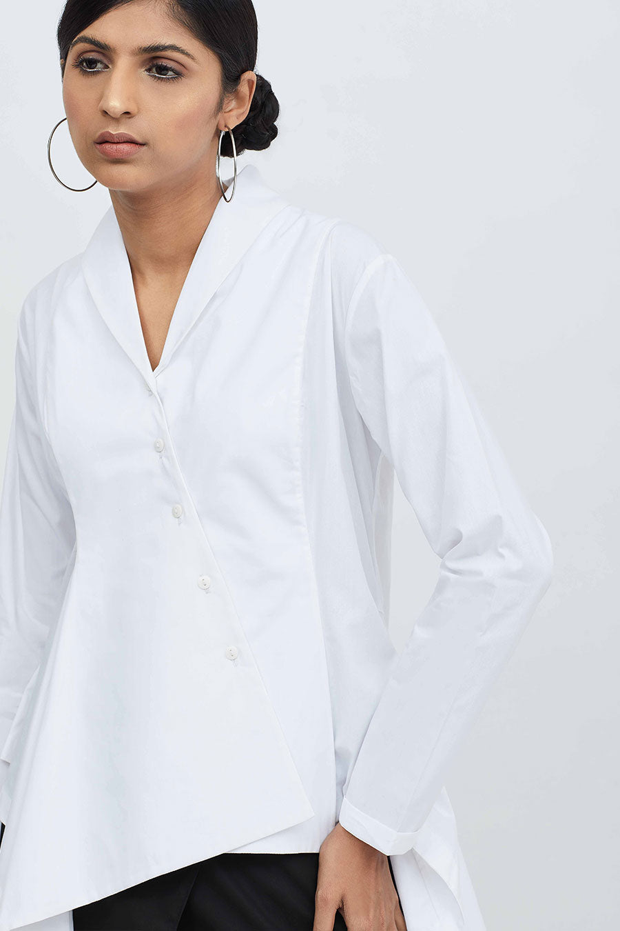 White High-Low Trumphet Shirt