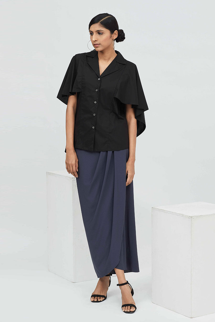 Black Cotton Cape Shirt