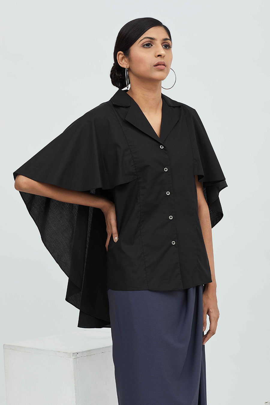 Black Cotton Cape Shirt