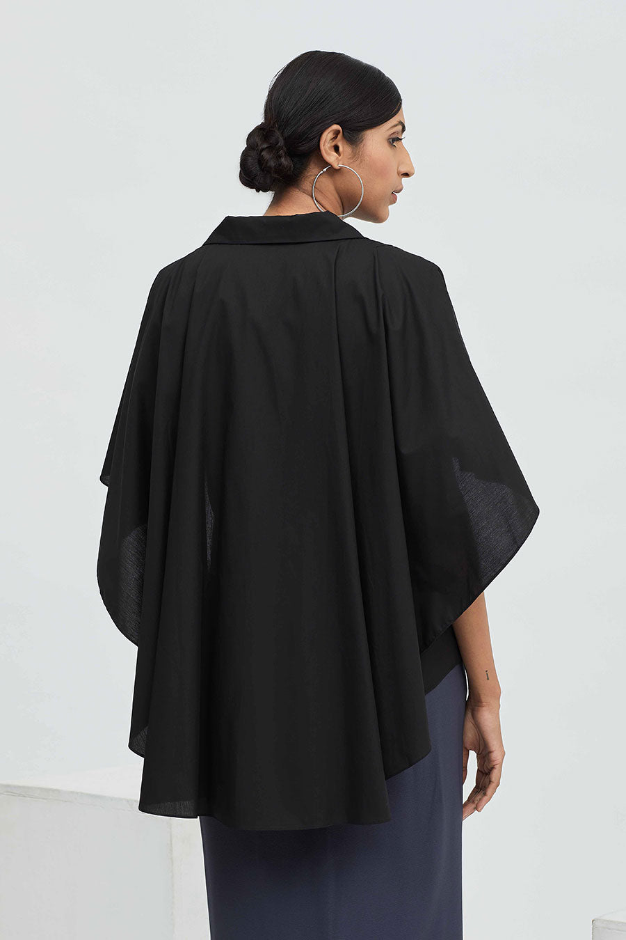 Black Cotton Cape Shirt