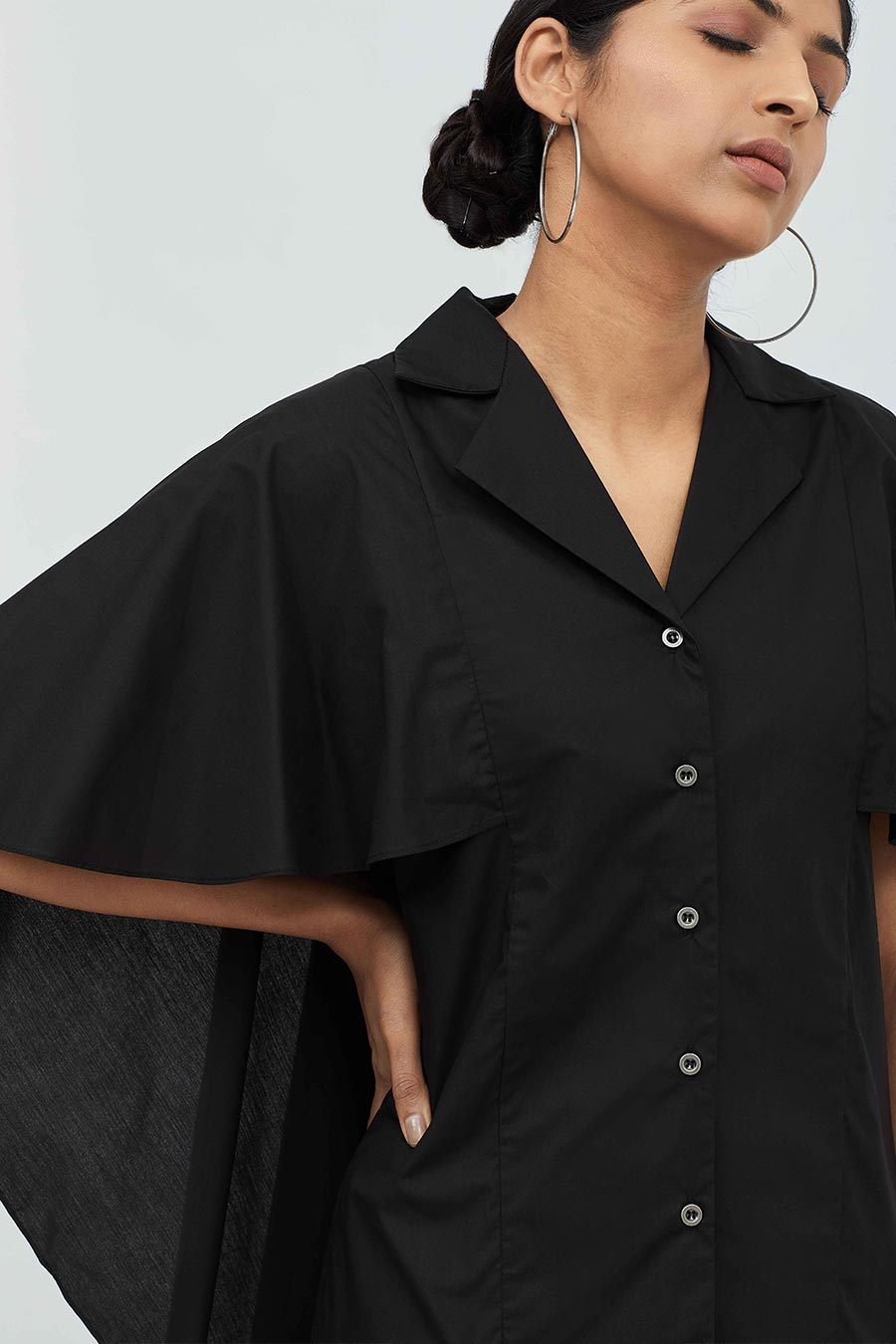 Black Cotton Cape Shirt