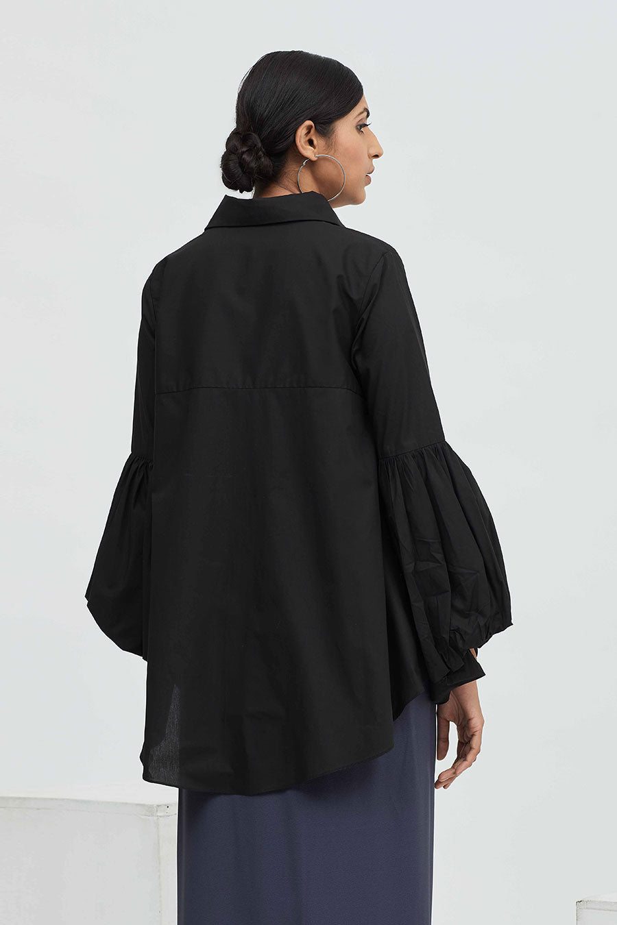 Black Cotton Flounced Shirt