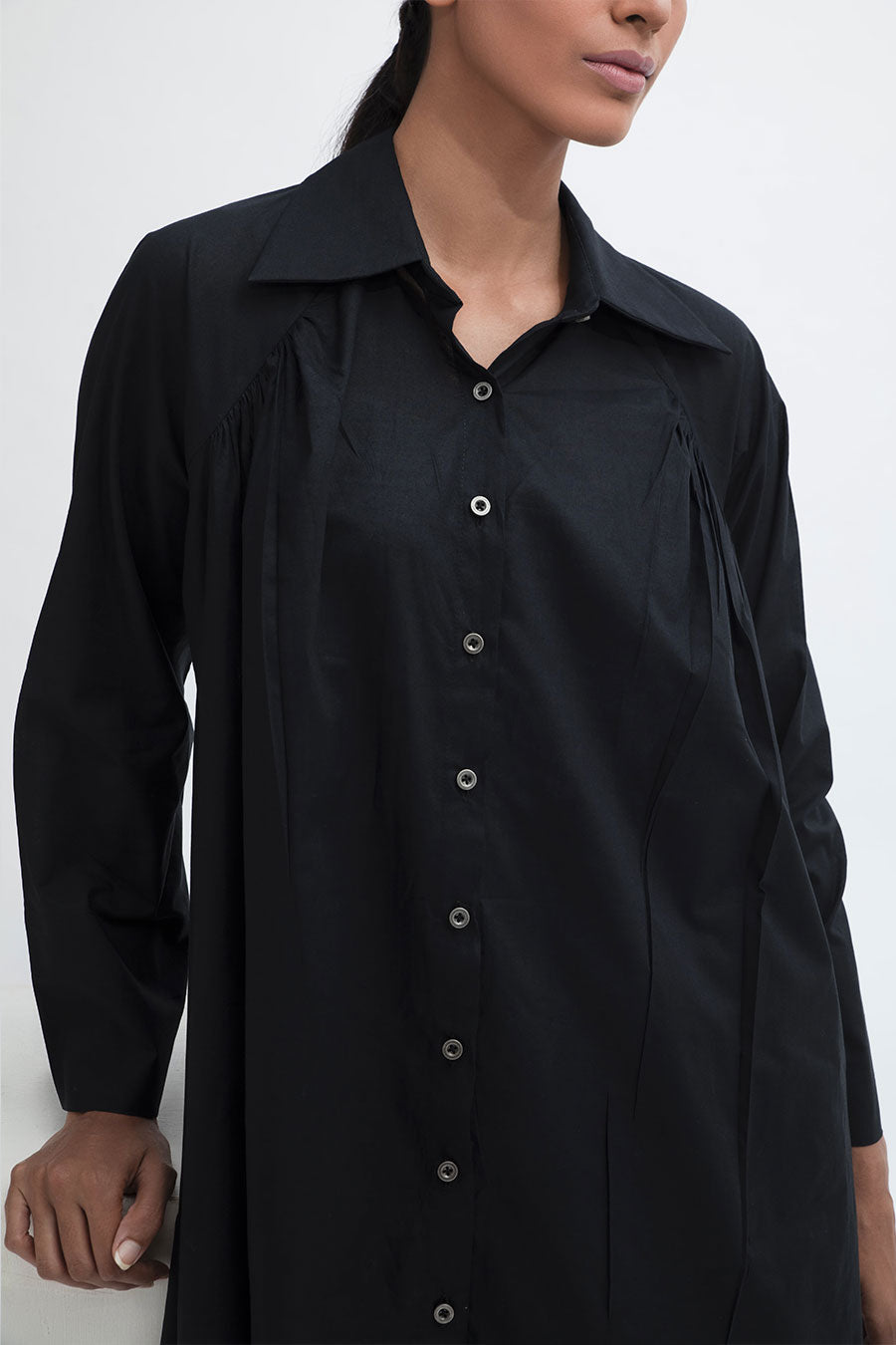 Black High Low Gathered Shirt