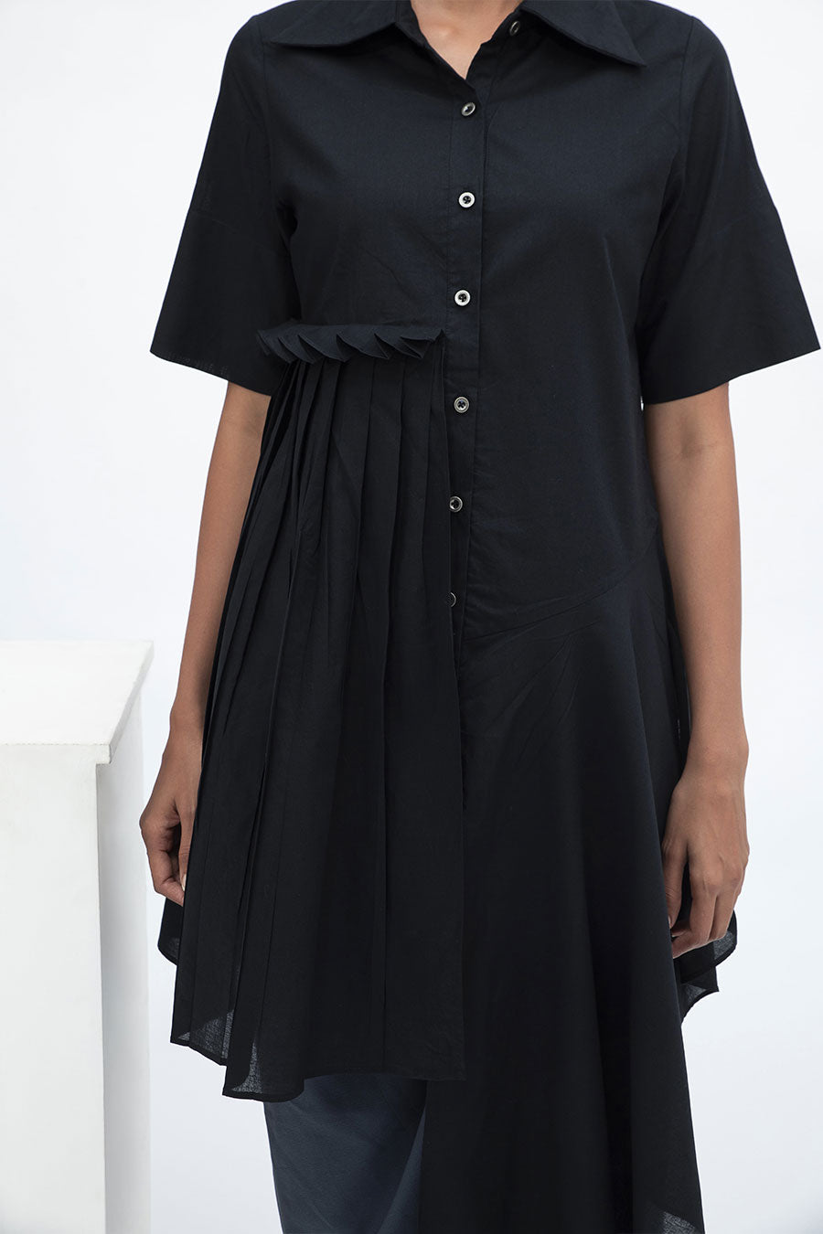 Black Side Gathered Drape Shirt Tunic