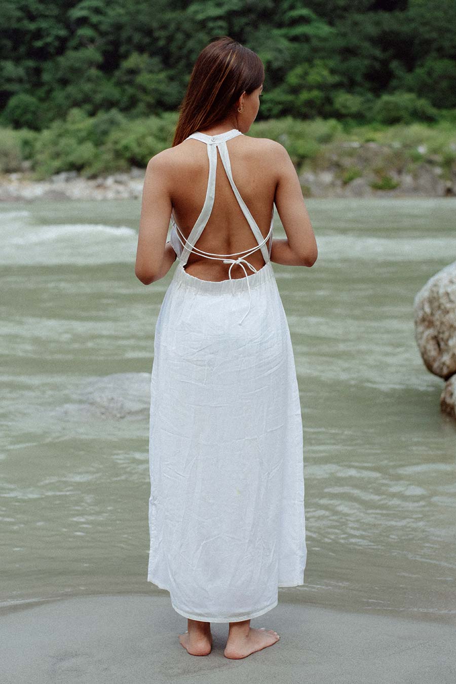 CAPRI - White Cotton Backless Dress