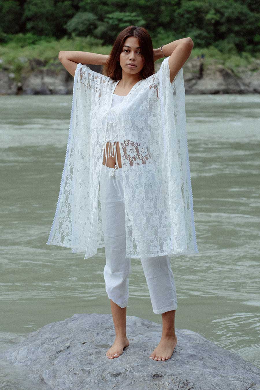 BORA BORA White Lace Kaftan Pants Set