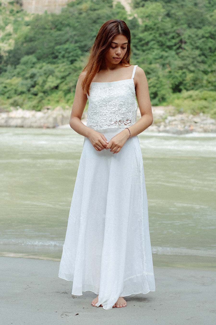 Flowy skirt sale lace shirt