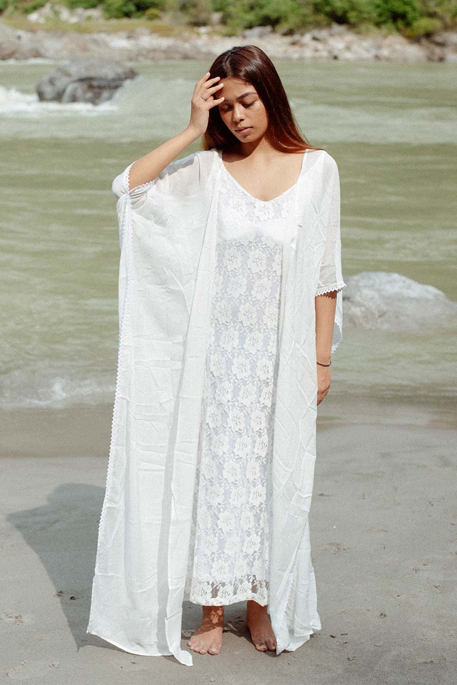 White lace cheap kaftan dress