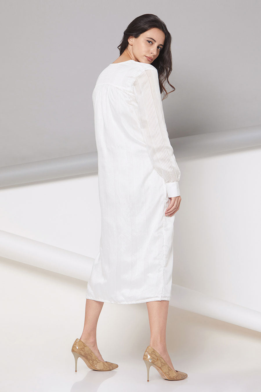 Clara - Off-White Striped Wrap Dress