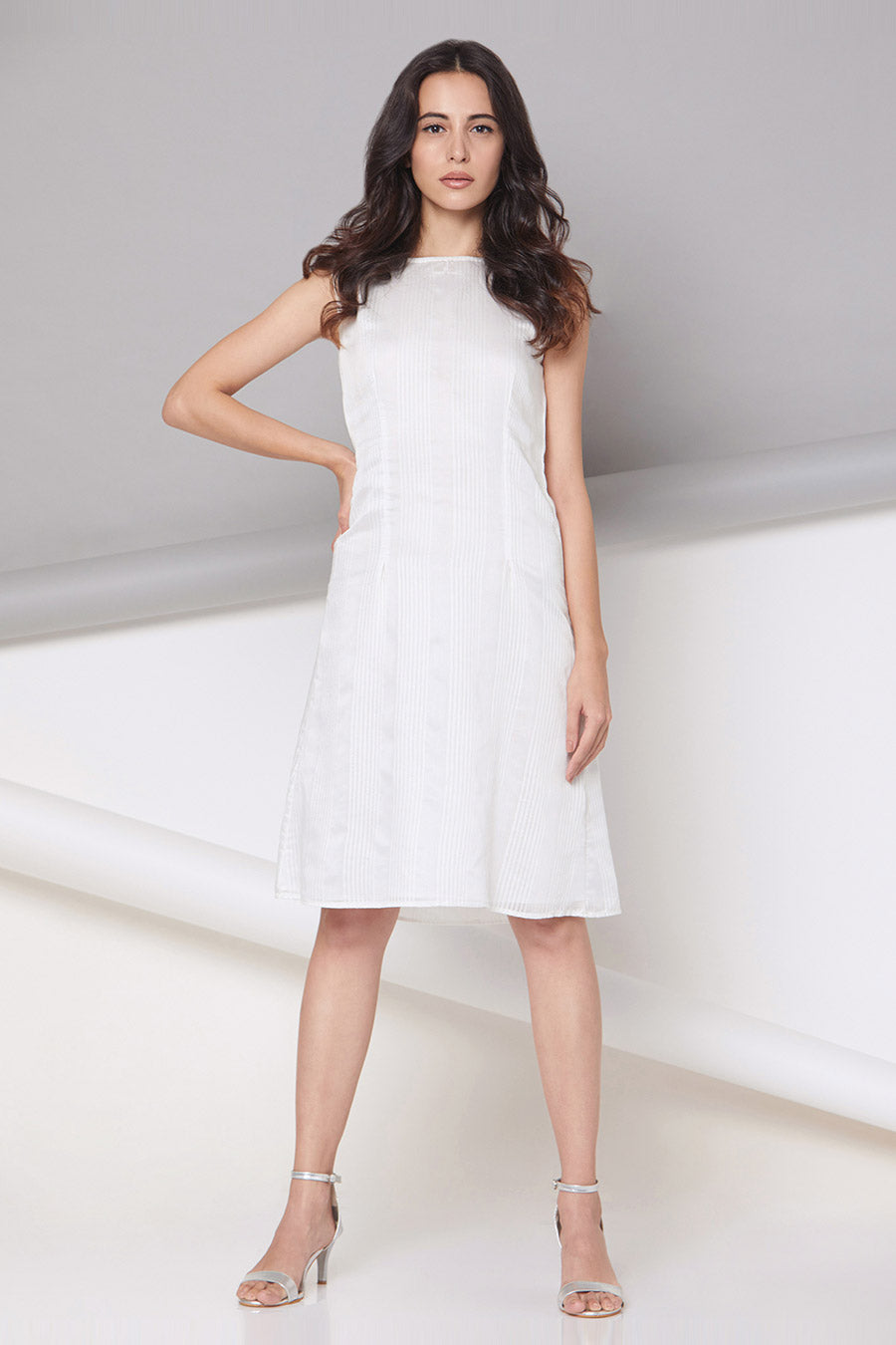 Harriet - Off-White Striped A-Line Dress