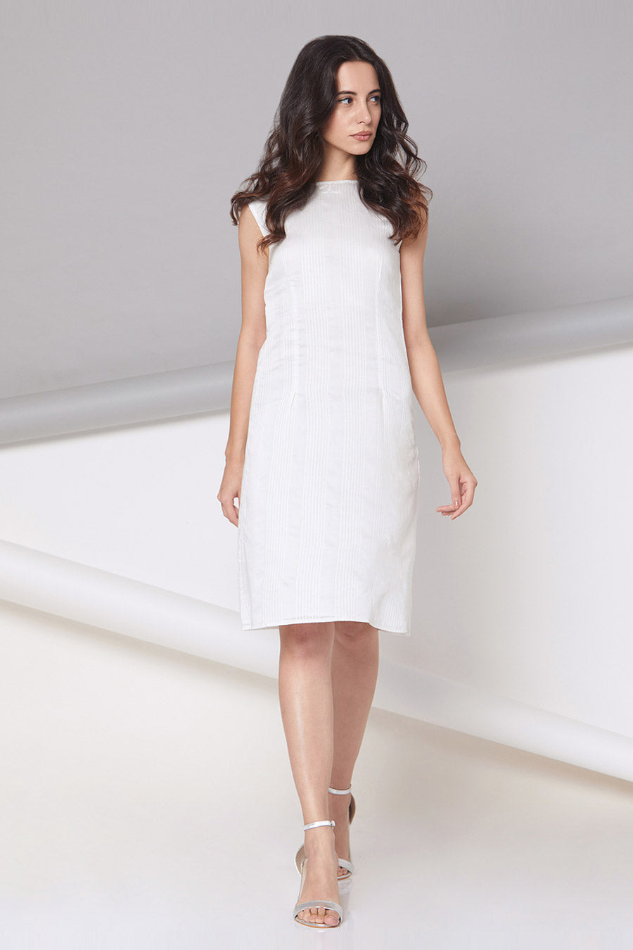 Harriet - Off-White Striped A-Line Dress