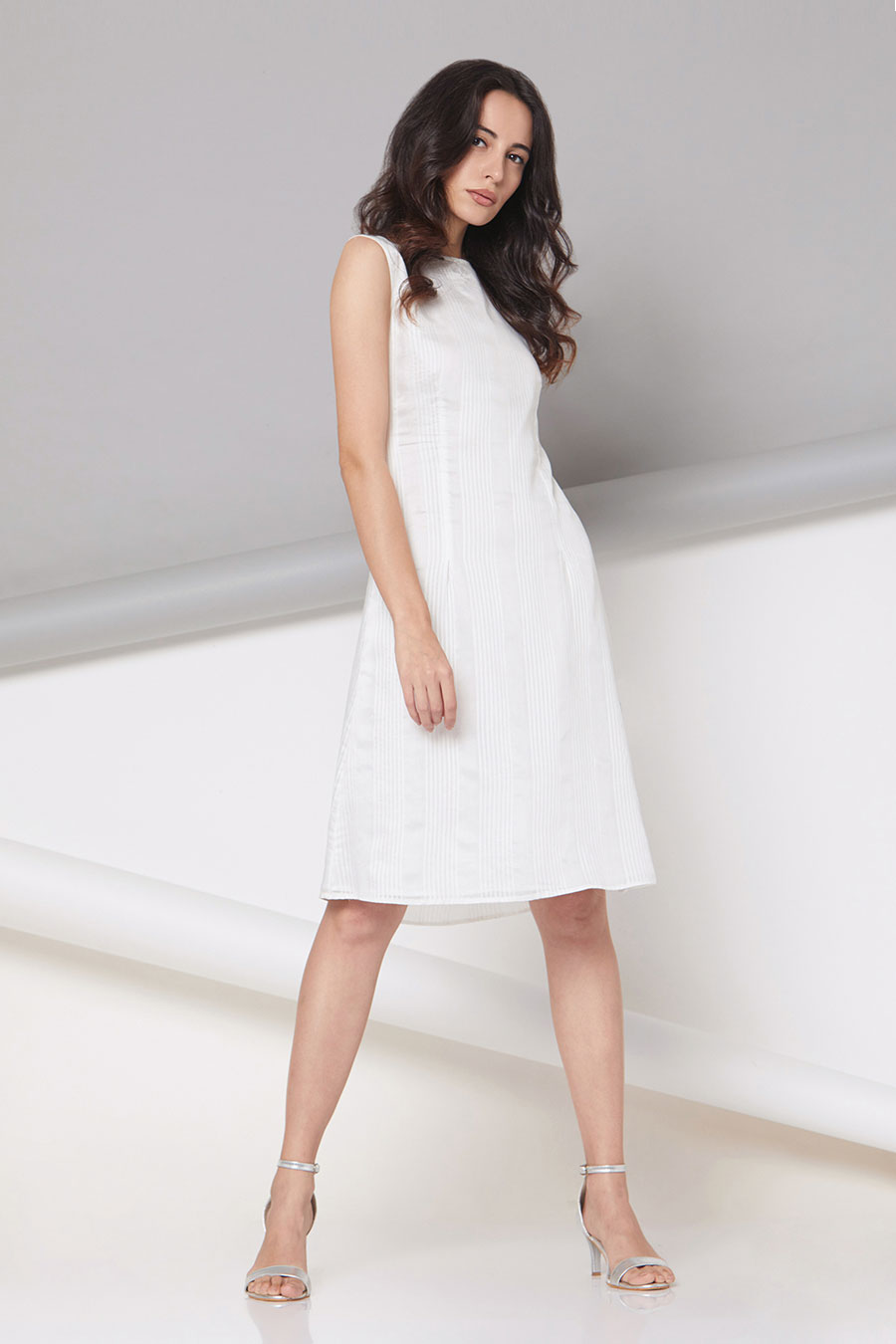 Harriet - Off-White Striped A-Line Dress