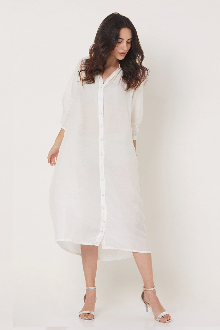 Olive - Off-White Loose Fit Shirt Dress