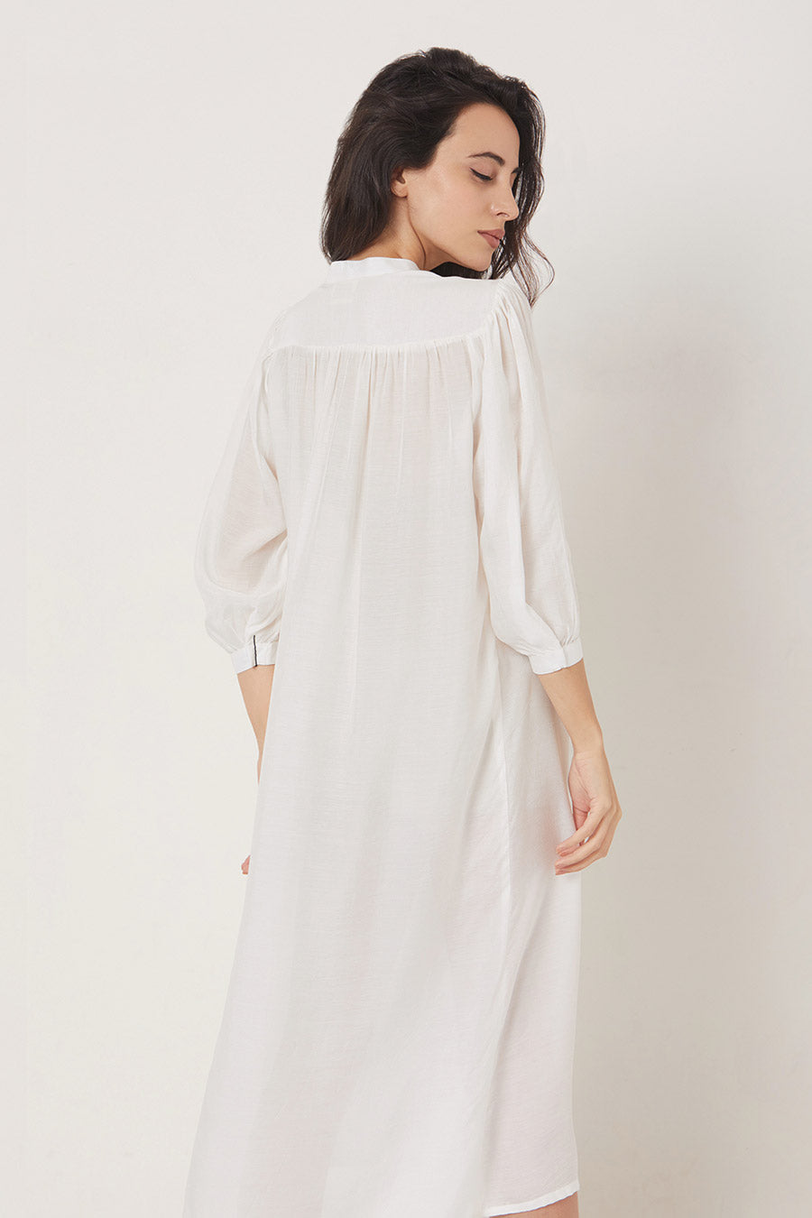 Olive - Off-White Loose Fit Shirt Dress
