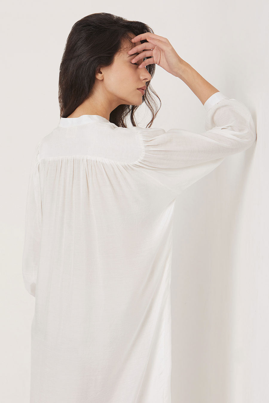 Olive - Off-White Loose Fit Shirt Dress