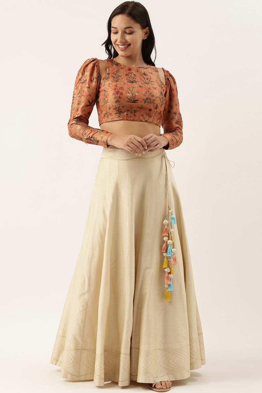 Rust Chanderi Print Embroidered Blouse