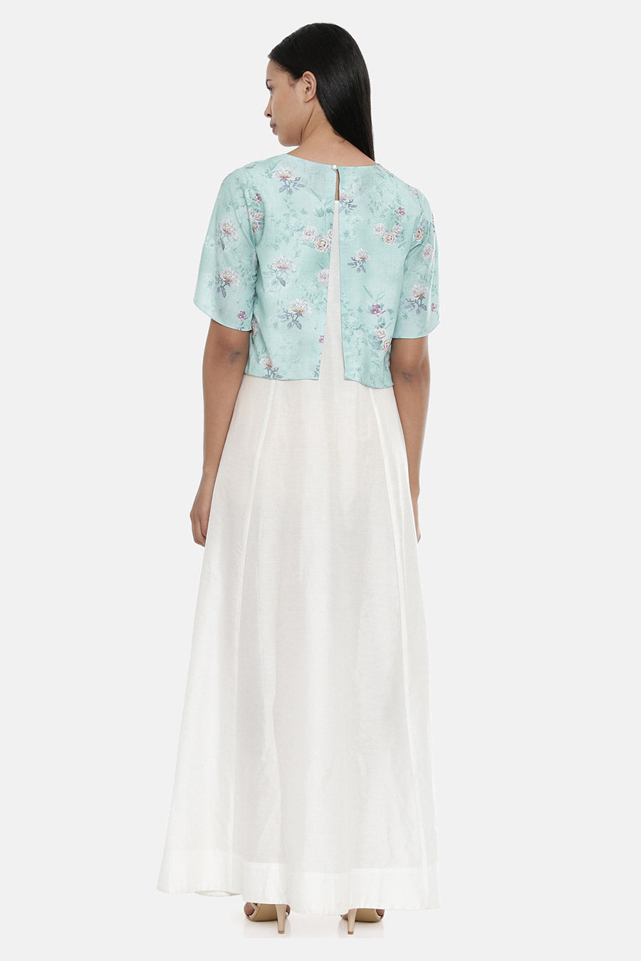 Ivory and Green Cape Gown Dress