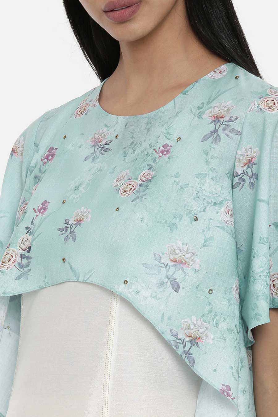 Ivory and Green Cape Gown Dress