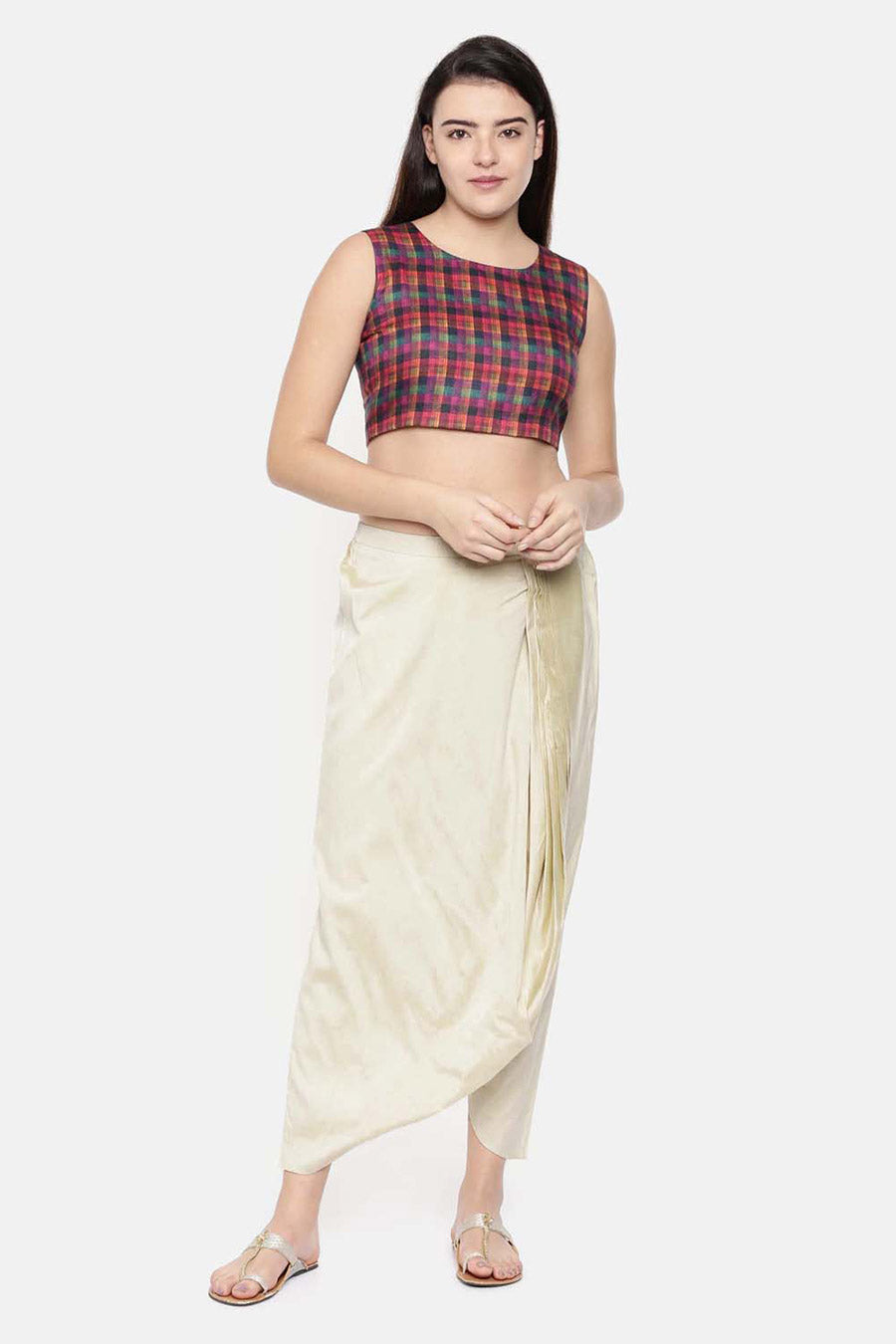 Beige Cotton Silk Dhoti Pants