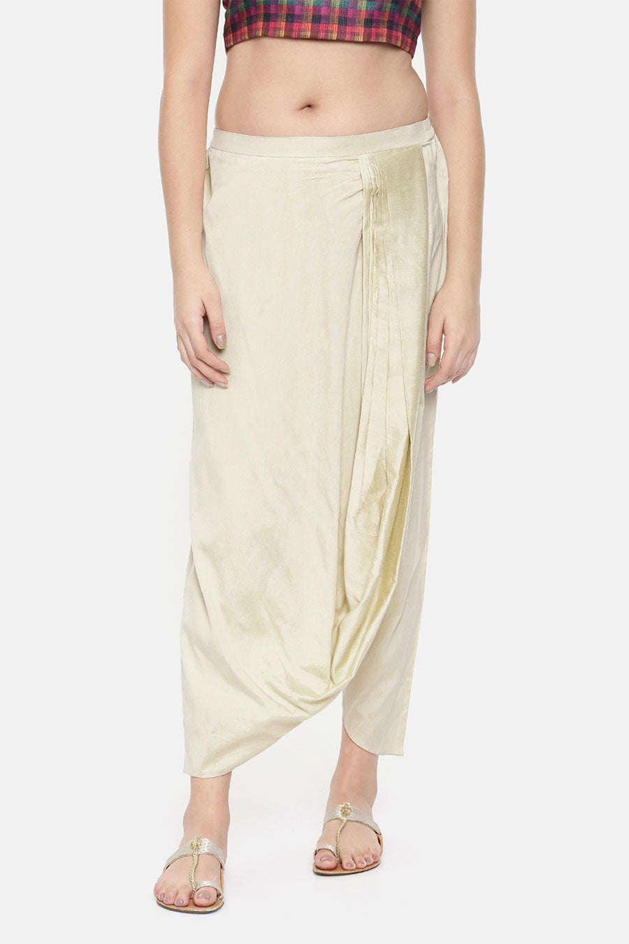 Beige Cotton Silk Dhoti Pants