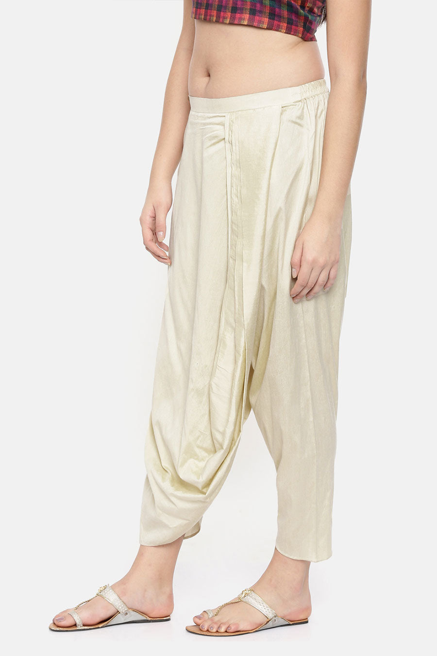 Beige Cotton Silk Dhoti Pants