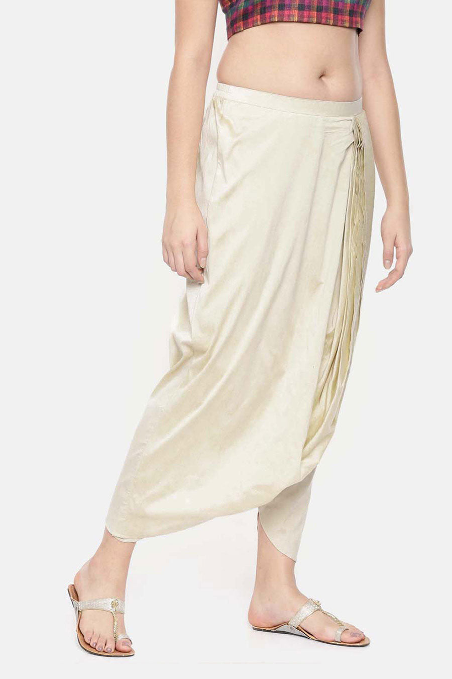 Beige Cotton Silk Dhoti Pants