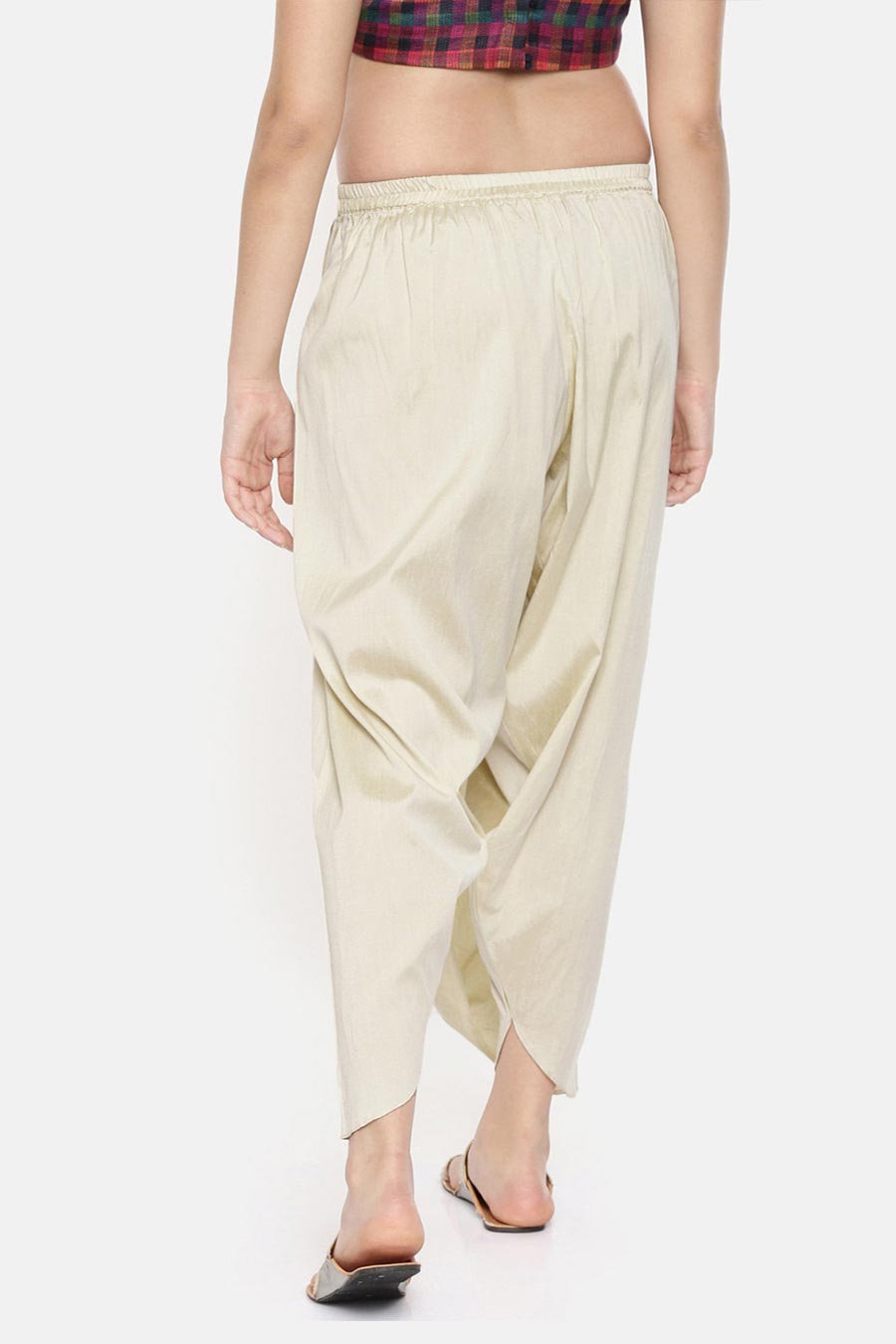 Beige Cotton Silk Dhoti Pants