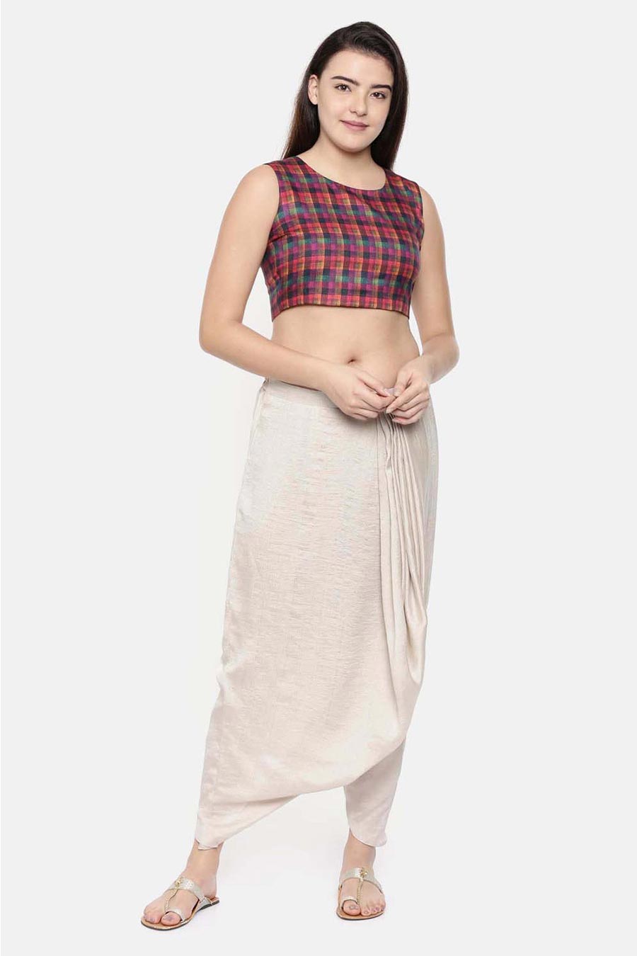 Off White Crushed Silk Dhoti Pants